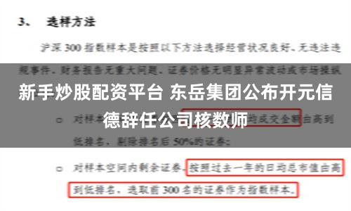新手炒股配资平台 东岳集团公布开元信德辞任公司核数师